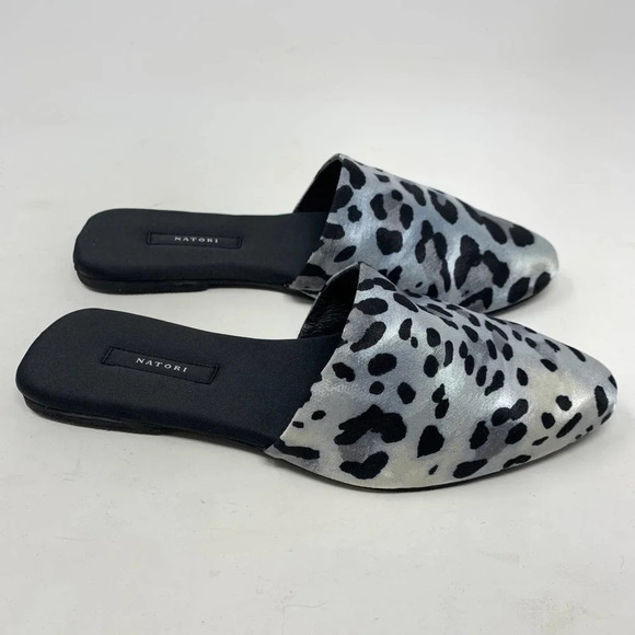 Natori Adore Satin Leopard Print Mules Black Gray Size US 7 - Picture 5 of 12